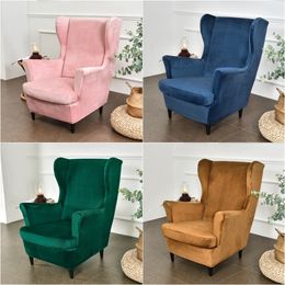 Fluwelen vleugel stoel cover stretch spandex fauteuil s Verwijderbare Wingback Funda Silla Ontspan Sofa S met zitkussen 220222