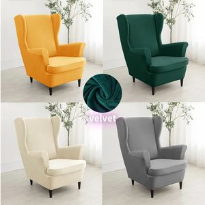 Fluwelen Vleugel Stoelhoezen Stretch Wingback Bankhoes met Zitkussenhoes Effen Effen Kleur Bank Fauteuil Stoel Kussenovertrekken 240304