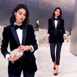 Velvet Women Prom Suits Peaked Rapel Lady Office Tuxedos voor bruiloft Guest Wear Slim Fit Evening Formele Blazers Twee stukken Jackets 3371