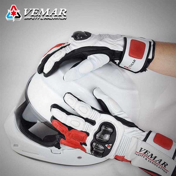 VEMAR Guantes de motocicleta de cuero genuino a prueba de viento Motores profesionales Guante de carreras Protección de carbono Guantes de moto de carretera S-XXL H1022