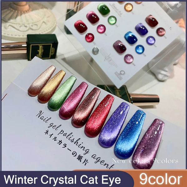 VENDEEI 9 colores invierno cristal gato ojo gel esmalte de uñas 15 ml brillante flash magnético gel semi permanente remojo UV LED esmalte de uñas 240129