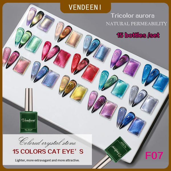 Vendeeni 15 couleurs ensemble coloré cristal Aurora chat oeil Gel vernis à ongles magnétique Gel vernis UV LED tremper Gel laque 240318