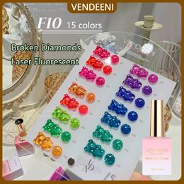 Vendeeni reflecterende glittergel nagellak fluorescentie gebroken diamanten pailletten afwezigheid van UV LED Varnish Nail Art Decoration 240415