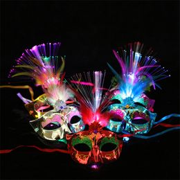 Venetiaanse LED Fiber Light up Mask Masquerade Fancy Dress Party Princess Feather Glowing Masks maskerade maskers