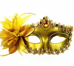 Máscara veneciana de baile de disfraces, fiesta de bodas, disfraces, máscara para ojos en máscaras de palo, flor de lirio, encaje, pluma, máscara de palo 11 LL