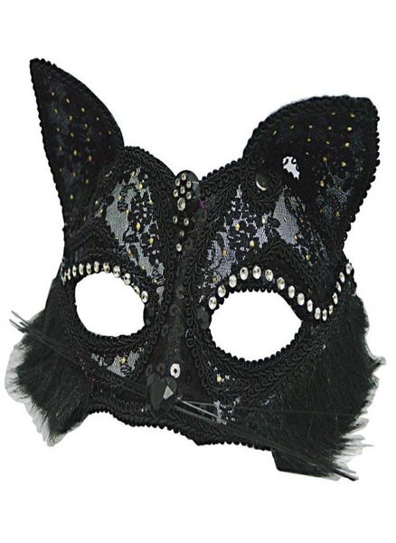 Mascarade vénitien masque femme039s sexy noire paillette de glitter de chat dentelle masque Halloween Cat en dentelle Masque HJ1205978152