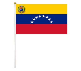 Venezuela handheld vlag 14x21 cm polyester mini handgolven vlaggen met plastic vlaggenmasten voor festivalevenementen Celebration9169267