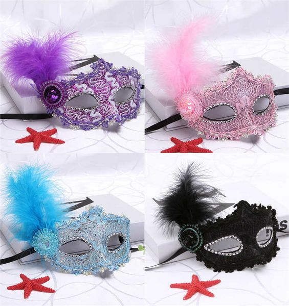 Máscaras de disfraces de plumas de Venecia Sombrero Cosplay Media cara Ojo Princesa Halloween Disfraces venecianos festivos Carnaval Baile de Pascua Discoteca Boda Cumpleaños Realizar