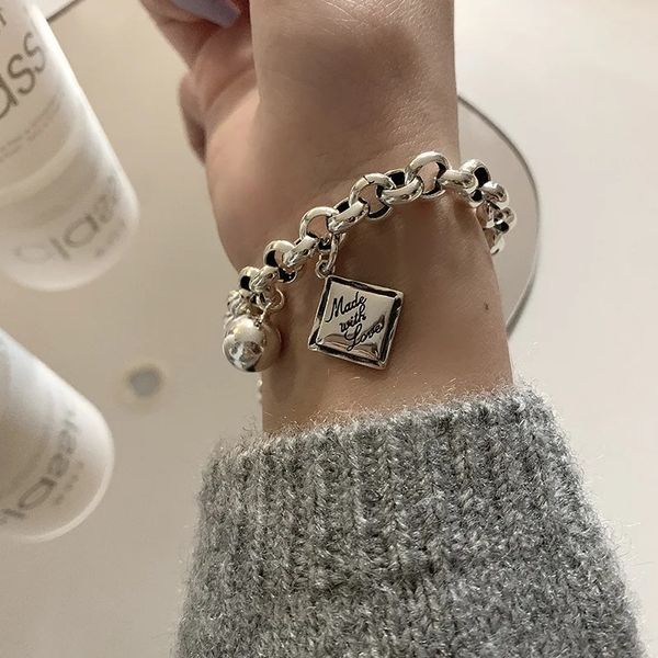 Ventfille 925 Sterling Silver Square Charms Bracelet For Women Ball Hip Hop Thai Jewelry 2023 Dropship Wholesale 231221