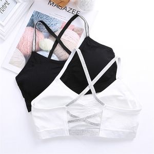 VEQKING Mujeres Bling Cross Back Sport Bra acolchado Sin costuras Yoga Bra Running Yoga Gym Fitness Crop Top Girls Push Up Sports Bra Top T200601