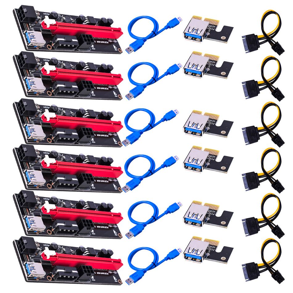 VER009 USB 3.0 PCI-E Riser VER 009S Express Cards 1X 4x 8x 16x Extender pcie Riser Adapter Card SATA 15pin to 6 pin Power