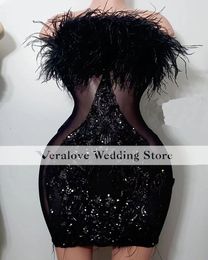 Veralove Black prom jurken pailletten sexy korte gelegenheid Gala feestjurk voor meisjescocktailclub dragen gewaden de bal