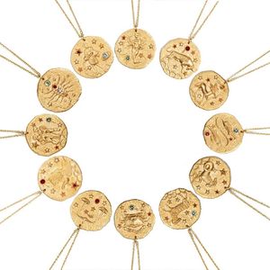 Vercret Zodiac Necklace 925 Sterling Silver Constellation Gold hanger ketting voor vrouwen sieraden Gift CX200609 3097