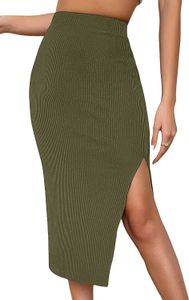 Verdusa dames hoge taille spleet zoom rib gebreide midi bodycon rok