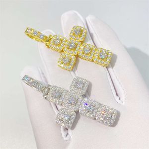 Vermeil Sterling Sier Hip Hop bijoux fins glacé VVS Moissanite diamant cluster croix pendentif collier hommes
