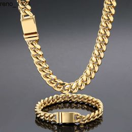 VEROMCA Collar cubano de acero inoxidable de oro de 18 quilates Collar con cierre de molienda de cuatro lados personalizable
