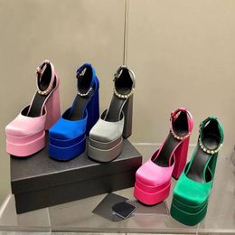 Marca Tacones altos Dupe AAAAA Botas de diseñador Zapatos de tela de seda importados Piel de oveja Sandalias de cuero genuino Zapatos de vestir para mujer Forro Altura 15 cm Plataforma 5,5 cm Caja