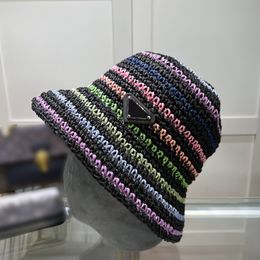 Chapeau de seau tressé polyvalent, tissage de styliste, chapeau de pêcheur de couleurs mélangées, chapeaux tricotés à la mode pour femmes, casquette de crâne à tresse géométrique classique, chapeaux de paille