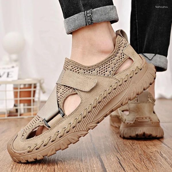 Sandales décontractées polyvalentes sandales douces en cuir d'été confort