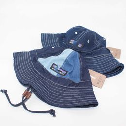 Versátil sombrero de pescador con bloqueo de color de mezclilla, versátil, informal y de moda, sombrilla, sombrero de lavabo, pareja unisex, sombrero de viaje a prueba de viento