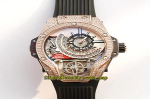 Versie 45 mm 1120 18k Rose Gold Diamond Iced Out Bezel Japan Miyota Automatische mechanische heren Watch Steel Case Rubber Sport W5991446