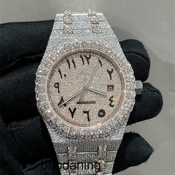 Version Ap Rose Moissanite Ston Montre Or Sier Pass Tt Mens Diamant topQuality Mécanique Eta Mouvement Luxe Glacé 2 tons Brillant Montre cy