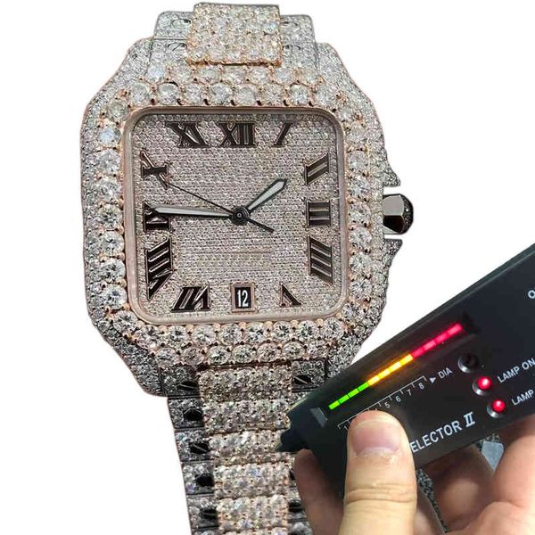 Versión Big Moissanite Diamonds Watch Pass Test Movimiento Eta Hombres de calidad superior Lujo Full Iced Out Sapphire Relojes hechos a medida con caja