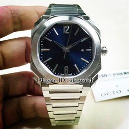 Versie Octo 102856 Automatische herenwijk Silver Case Blue Dial Stainless Steel Band 41mm heren Nieuwe datum horloges Perfect Gift290N