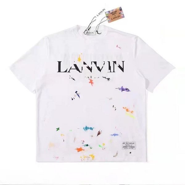 version marque tendance Langfan Lanvi co-marquée avec la même lettre à l'encre éclaboussée T-shirt à manches courtes imprimé graffiti dessiné à la main pour hommes et femmes à manches courtes S-XL