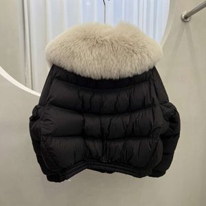 Versie winter Koreaans 2023 ganzendonsjack voor dames, korte, oversized vossenkraag, lichte luxe ritssluiting, losse en warme bontjas 7854