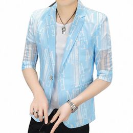 Versma Style coréen creux rose hommes imprimés Blazers veste manteau femmes à manches courtes bleu garçons costume Blazer Masculino Dropship b2Ch #