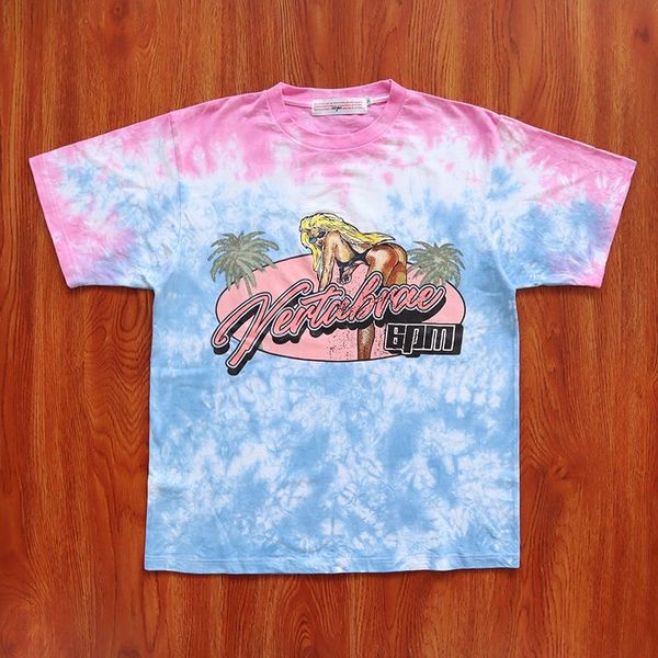 Vertabrae Beach girl T-shirt imprimé Tie-dye en coton à manches courtes T-shirt décontracté Street graffiti Chemise Sweat-shirt à manches courtes Hip Hop Streetwear tees SMLXL