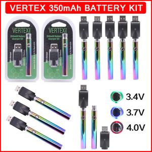 Vertex 350mAh VV Rainbow Vape Batterie 510 Cartouches de fil Chargeur USB Kit Blister Emballage Préchauffer Vaporisateur Batteries de stylo à tension variable