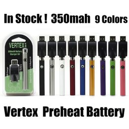 Batería Vertex 350mah Vape Precalentamiento Baterías Voltaje variable Blister Kits de cargador USB para cartucho de 510 hilos 9 colores E Cigs Pen