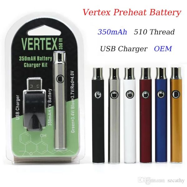 Vertex CB préchauffer la batterie 350 mah batterie stylo mince préchauffage chargeur kit 510 fil batterie bouton tension réglable préchauffage