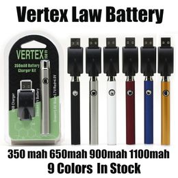 Batería Vertex Law 350 mah 650 mah 900 mah 1100 mah Baterías de precalentamiento Vape Kits de cargador USB Blister de voltaje variable para cartucho de 510 hilos Pluma de 9 colores