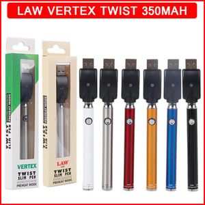 Vertex Law Préchauffer la batterie VV Twist inférieure 350mAh Vape Pen Tension variable Chargeur USB Kit de batterie pour cartouches à filetage 510