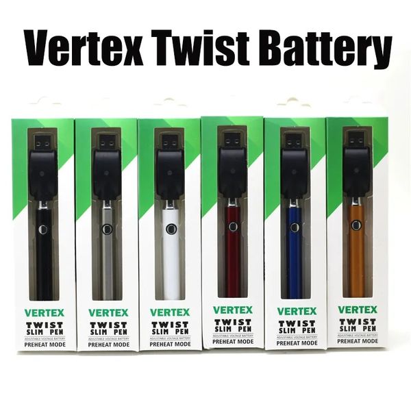 Vertex Twist Batterie Préchauffer la batterie 380mAh Vape Slim Pen Tension inférieure variable pour 510 cartouches de fil