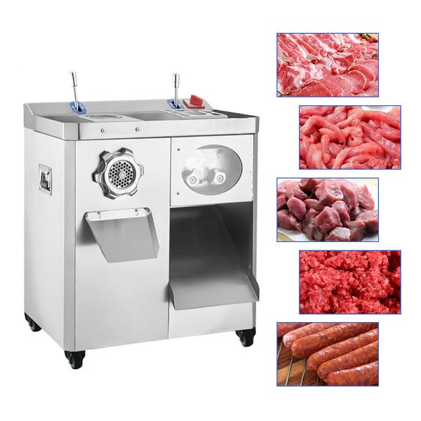 Picadora de carne automática vertical de doble uso Máquina cortadora de carne Molinillo eléctrico comercial Máquina cortadora Máquina de enema de carne cortada de acero inoxidable