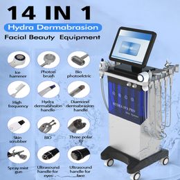 14 en 1 Máquina facial de microdermabrasión de diamante Ultrasonido Radio Frecute Fuera Fuera Hidradermabrasión Hydro Skin Care Machine