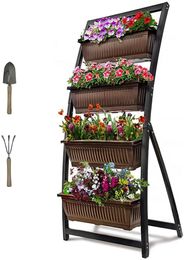 Verticale tuin 6ft 4-tier kruid tuin plantenbak stevige indoor outdoor plant dozen met 4 containers moderne verhoogde dozen voor planten vrijstaand bloem doos