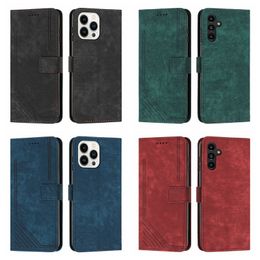 Verticale lijnen lederen portemonnee hoesjes voor iPhone 15 Pro Max Plus Samsung S23 FE M14 F14 A25 5G OPPO Realme 11 Pro C53 C55 A1 9i Flip Cover Credit ID Card Slot Holder Pouch