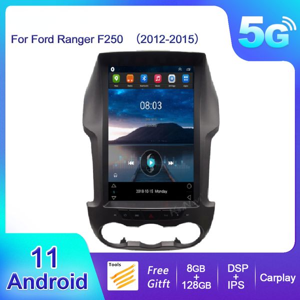 Pantalla Vertical Android 11 coche dvd Radio para Ford Ranger F250 2012-2015 Autoradio estéreo Auto navegación GPS reproductor de DVD 4G