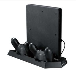 Verticale standaard voor PS4 Slim PS4 met koelventilator Dubbele controller Oplaadstation 3 extra USB-poort Zwart2784012