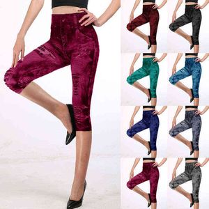 Vertvie Women Fitness Leggings 3/4 Lengte Yoga -broek voor vrouwelijke hoge taille broek Super Elastic Slim Jeggings Plus Maat 3xl H1221