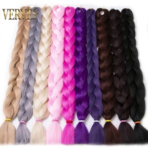 Verves vlechten haar één stuk synthetisch 82 inch warmte vezel vlecht 165 g/stuk zwart pure kleur jumbo vlecht haarextensies