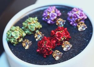 Zeer mooie mode luxe ontwerper rozen bloem diamant zirkoon oorbellen voor vrouw rood groen paars