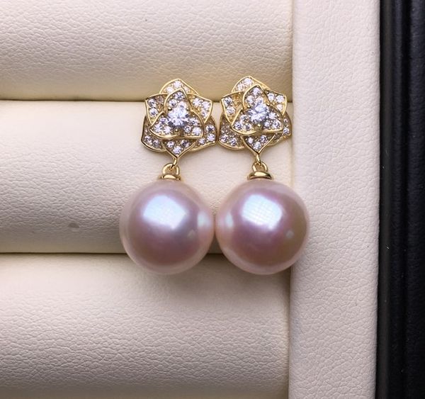 très belle Nature Bijoux perle fashion designer de luxe diamant camelia fleur 10mm perle élégante S925 boucles d'oreille en argent pour femme