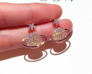 très mignon scintillant nouveau ins designer de luxe diamant strass zircon star univers stud dangle lustre boucles d'oreilles de mode pour femme filles