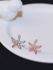 Très mignon ! ins créateur de mode douce belle étoile de poisson diamants de luxe boucles d'oreilles pour femme filles S925 broche en argent